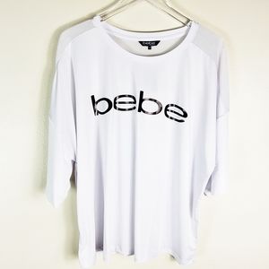 NWT Bebe Sport White Mesh Trim Logo Tee Size 3X